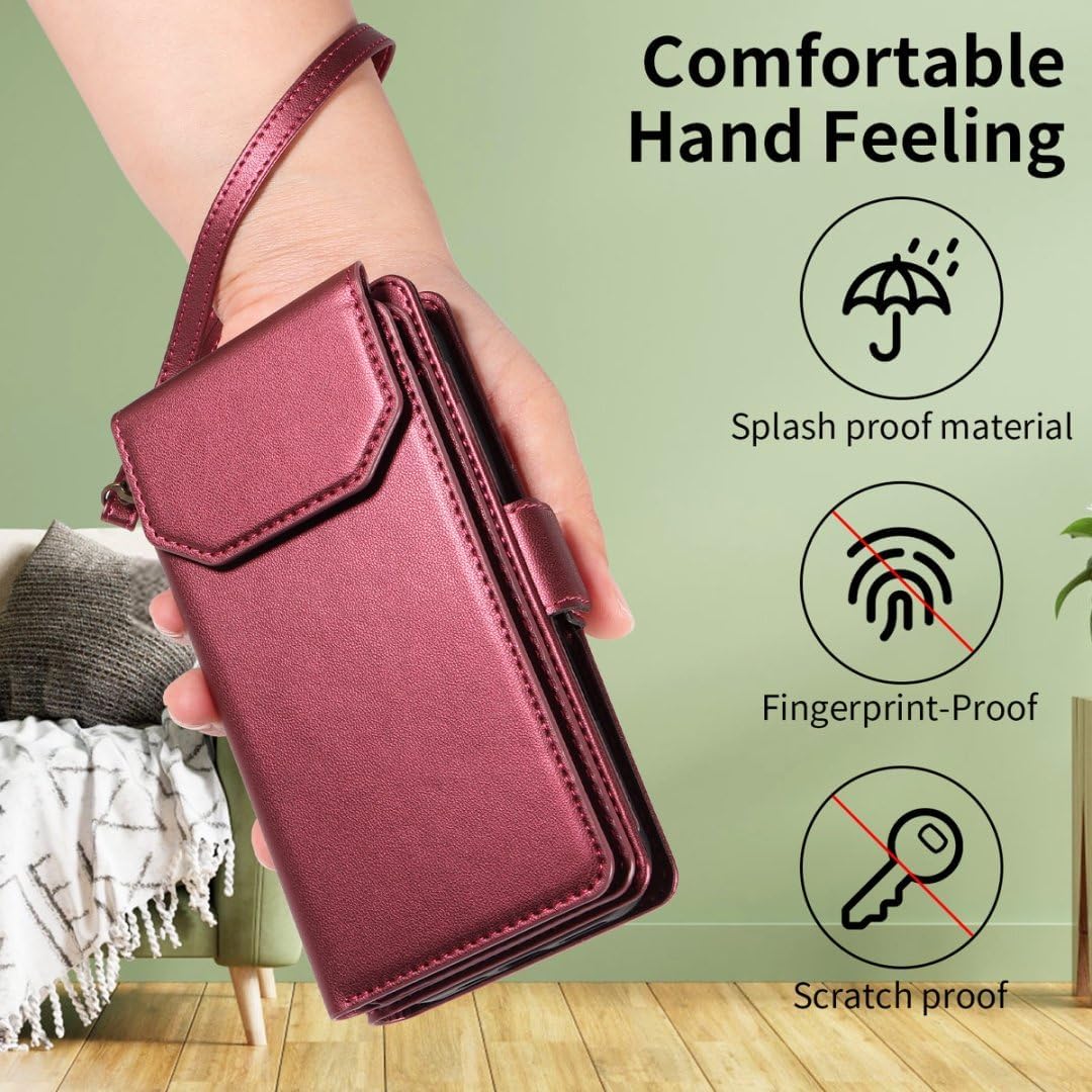 Thumbnail 4 de Asuwish Wallet Case for Samsung Galaxy S25 Ultra 5G with Tempered Glass Screen Protector, Wrist Strap and Stand