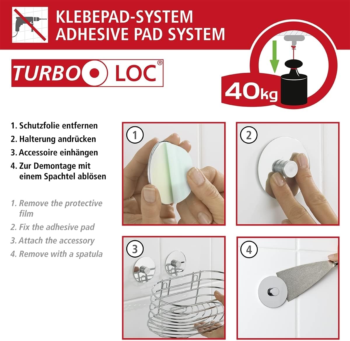 Thumbnail 4 de Porte sèche-cheveux mural Turbo-Loc de WENKO — sans perçage, inox 14 x 7,5 x 11,5 cm