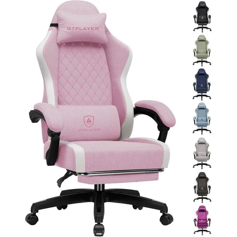 Detalle de Silla Gaming GTPLAYER Transpirable Rosa con Reposapiés y Respaldo Reclinable