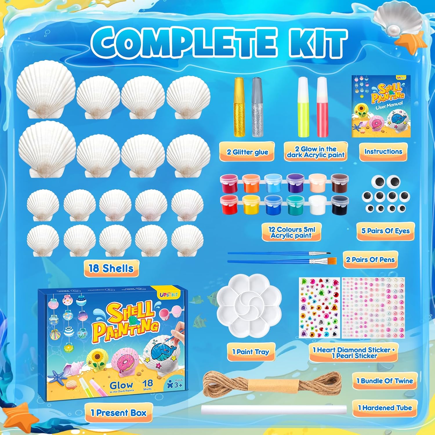 Detalle 2 de UPDOKIT Sea Shell Painting Kit Kids 18 pcs