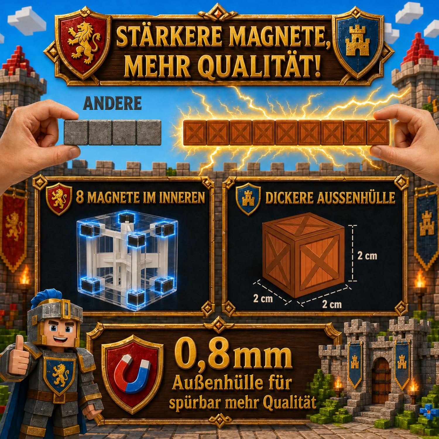 Detalle 2 de Spiele Kontor Hamburg Magnetische Ritterburg-Bausteine – 80 Teile
