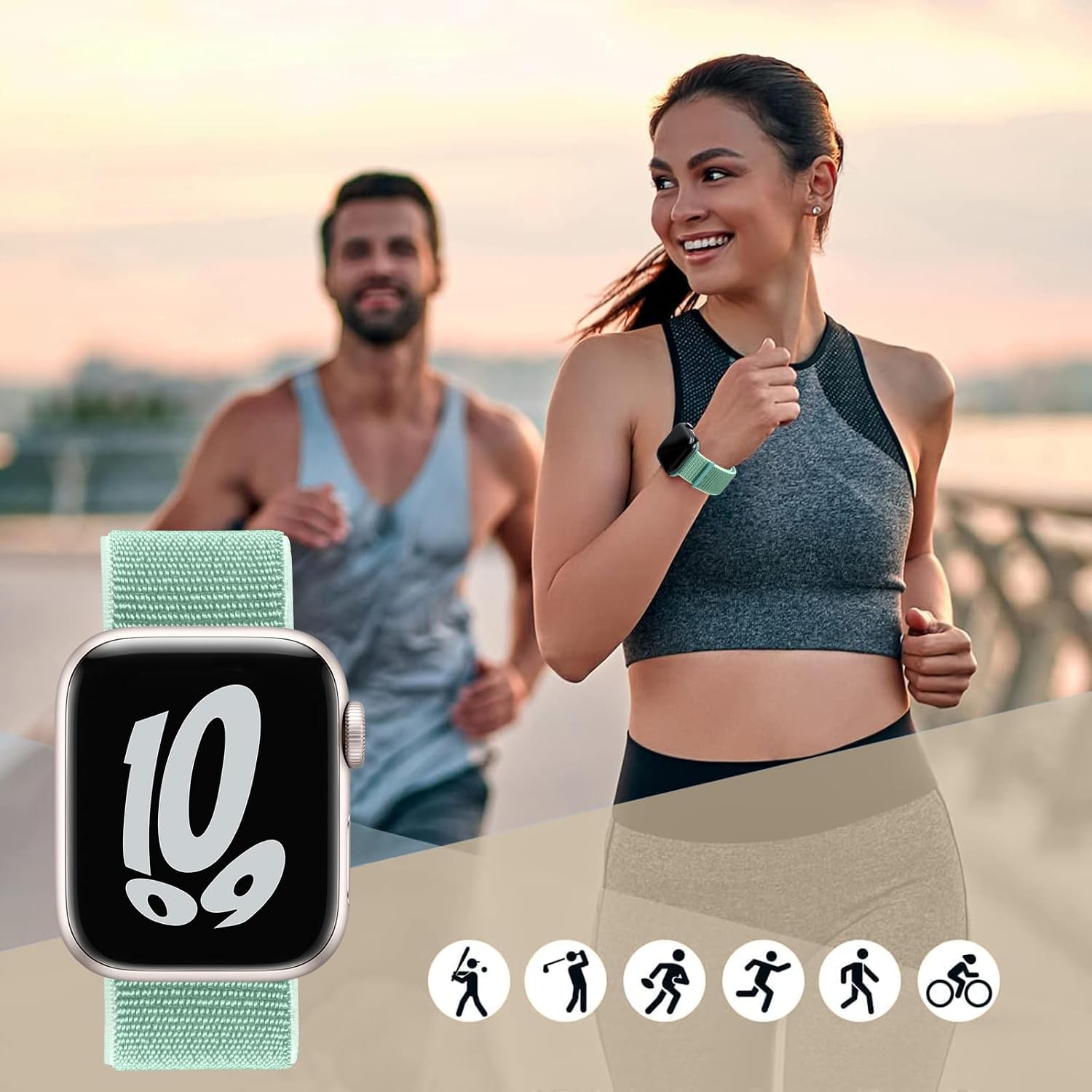 Detalle de Yoohoo Nylon Straps replacement bands for Apple Watch (38/40/41/42mm) – soft breathable hook & loop