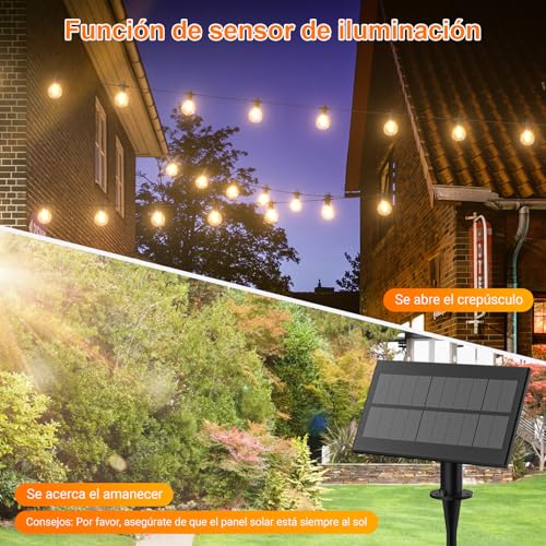 Thumbnail 3 de Kawaya Guirnaldas Luces Exterior Solar 10 m con USB recargable, 15+1 bombillas G40, IP65, blanco cálido