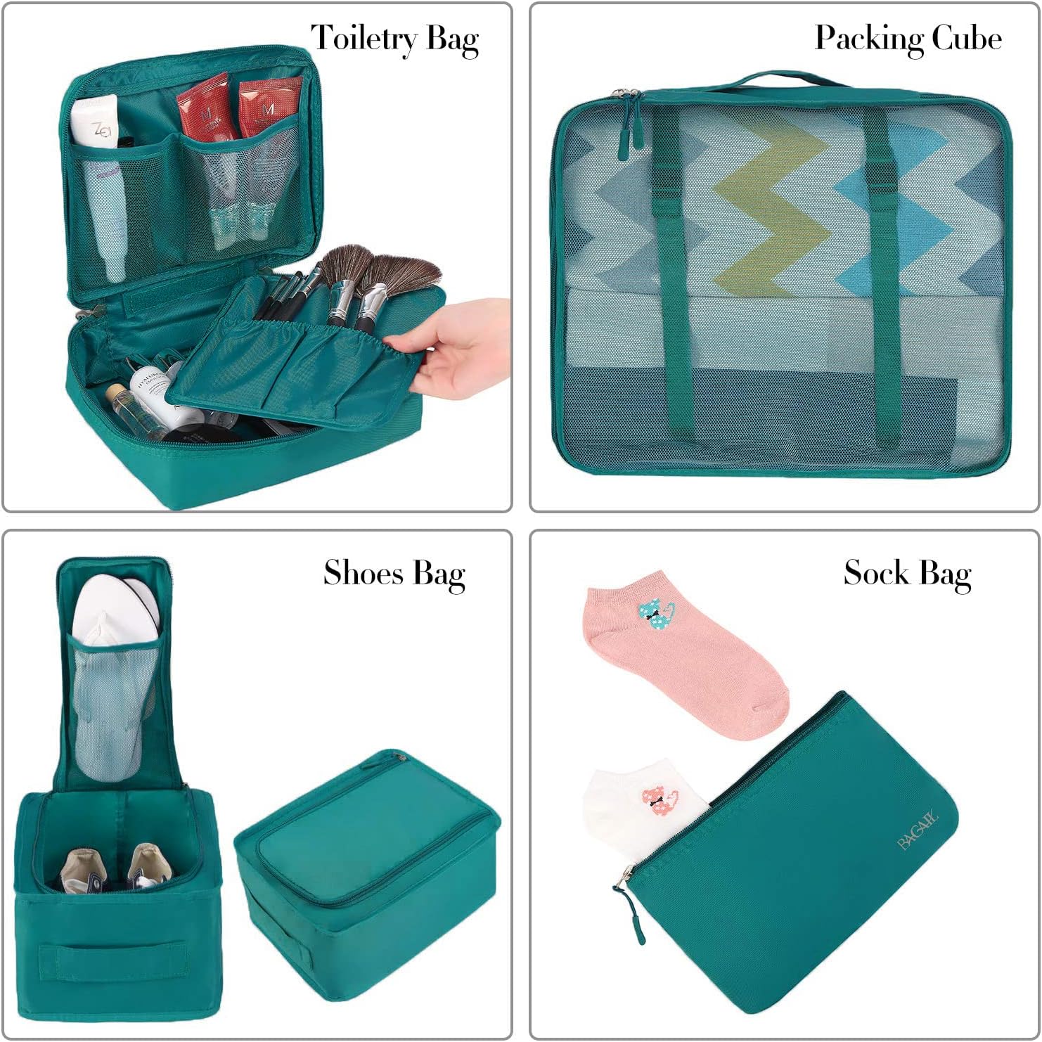 Detalle de BAGAIL 8-teiliger Packwürfel-Set mit Kleidertaschen und Kofferorganizer