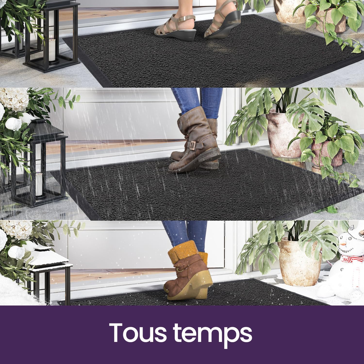 Thumbnail 3 de DEXI Paillasson d’extérieur pour entrée 80 x 120 cm antidérapant, lavable, profil bas – gris