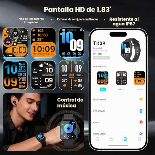 Detalle de TRAUSI Relojes Inteligentes para Mujer y Hombre, modelo TG08 de 1,83'' con 120 modos y IP67