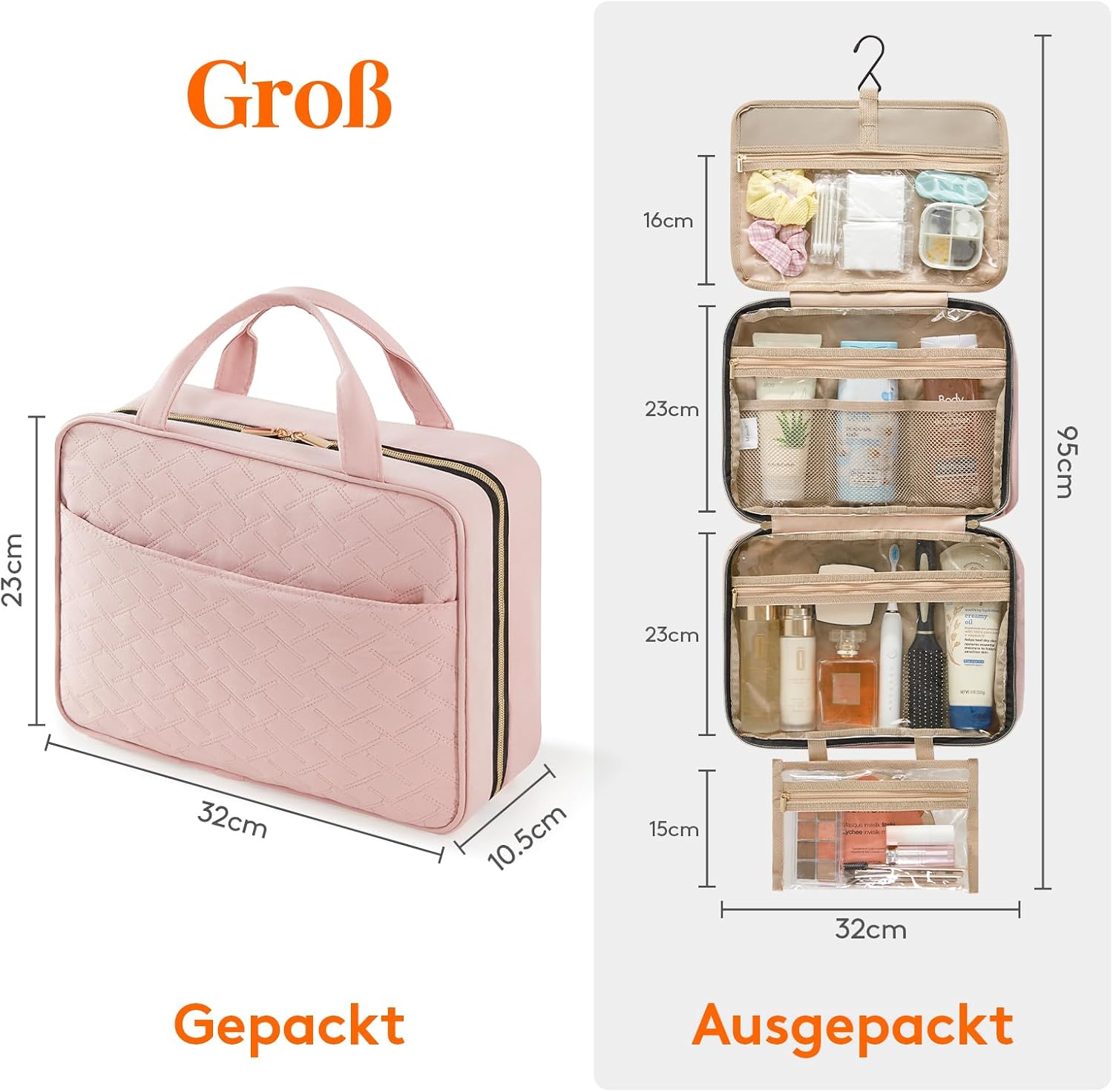 Detalle de Lifewit Reise-Kulturbeutel Damen mit Aufhängehaken – transparente Kosmetiktasche groß, Pink