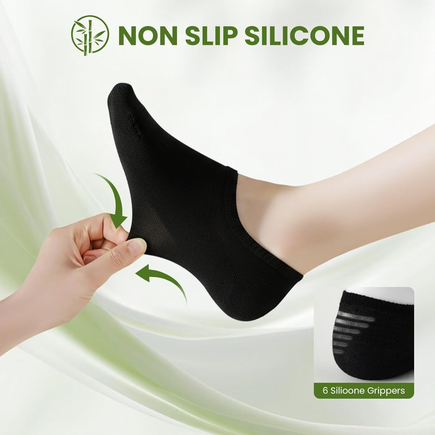 Detalle de FALARY Bamboo No Show Trainer Socks (6 pairs) – invisible low cut ankle socks with anti-slip silicone stripes