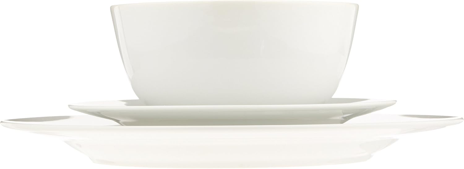 Detalle 2 de Amazon Basics Porcelain Dinnerware Set (Service for 6), Microwave & Dishwasher Safe, White, 18-Piece