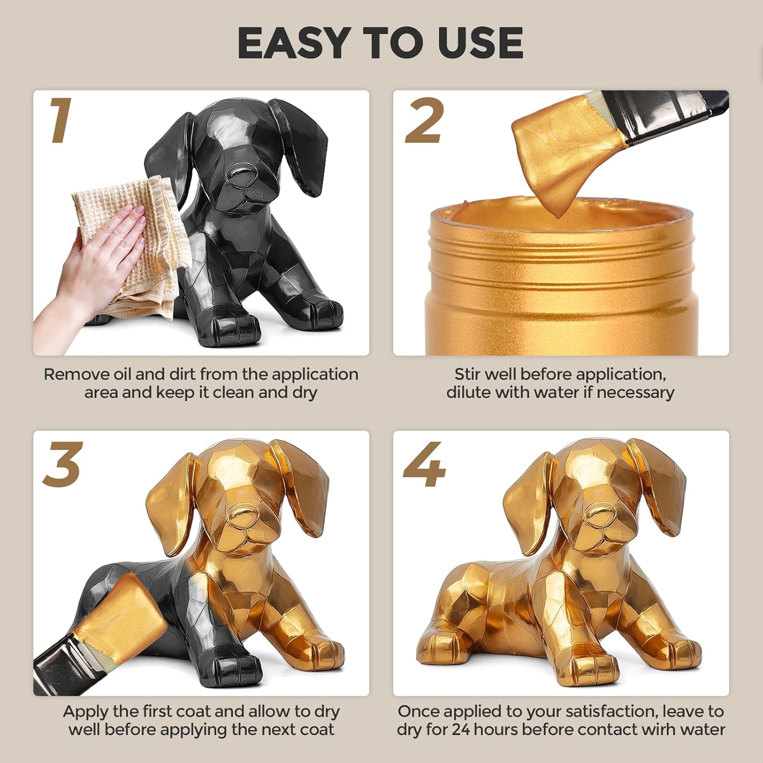 Thumbnail 6 de Nicpro Acrylic Paint Metallic Gold – 8.45oz / 250ml Large Gold Leaf Paint