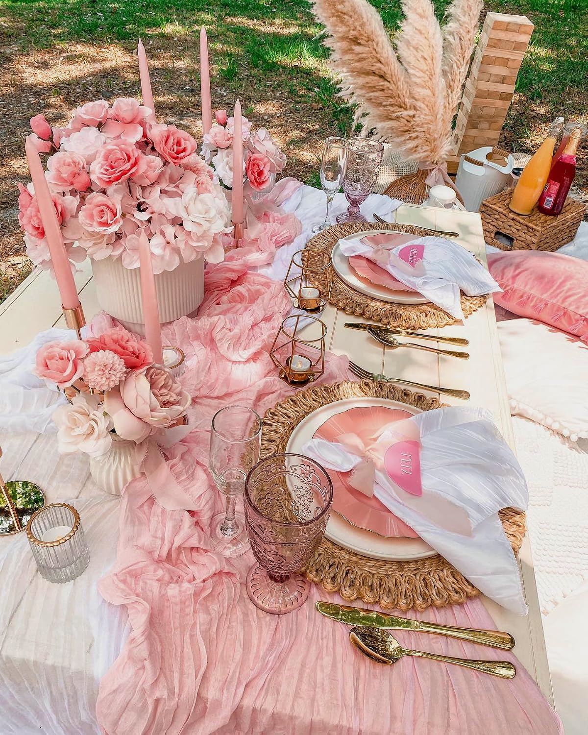 Thumbnail 3 de Dusty Pink Cheesecloth Table Runner 35x120 Inches