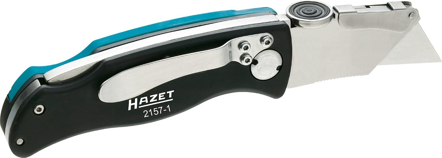 Detalle de HAZET 2157-1 折りたたみ式カッターナイフ 替刃5枚付き・ABSグリップ・親指クッション