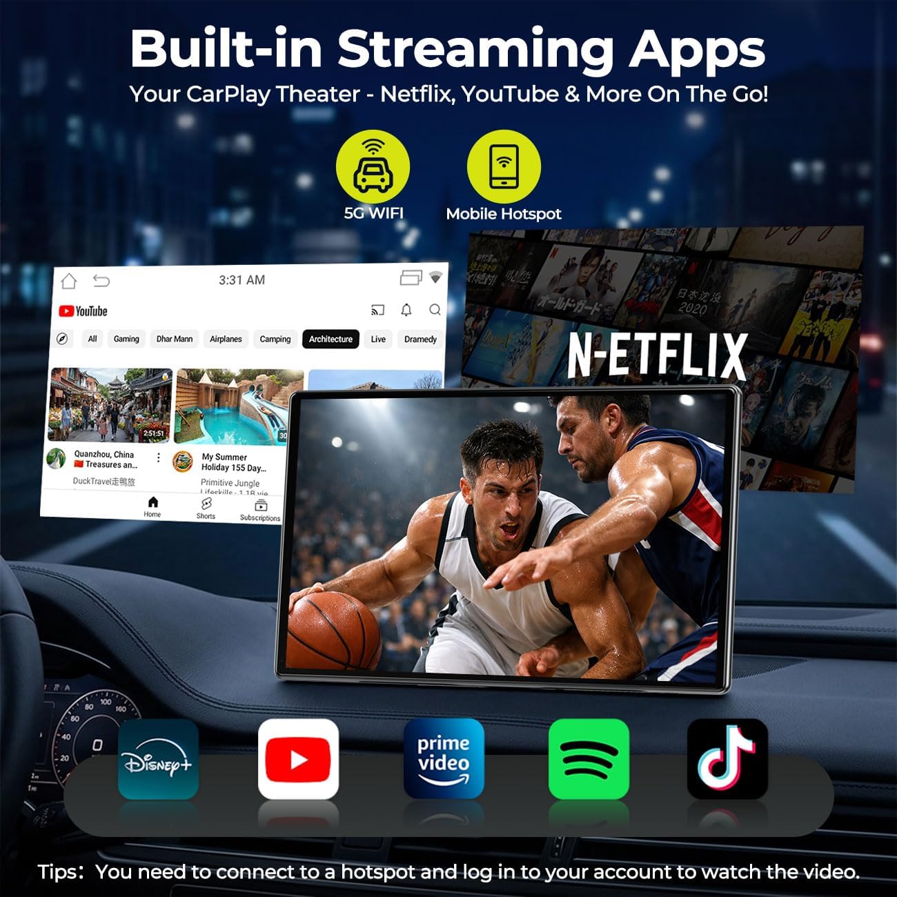 Thumbnail 2 de LAMTTO 9" Wireless CarPlay Screen for CarPlay