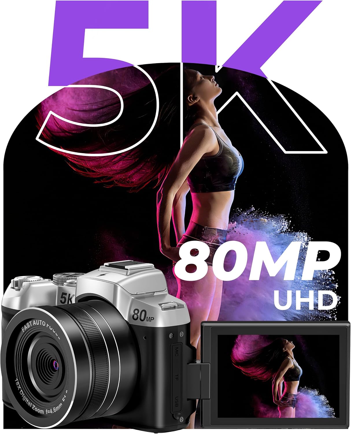 Detalle 2 de Notoldpine NHU058-01A 5K Digital Camera, 80MP, Wi-Fi, 18X Zoom