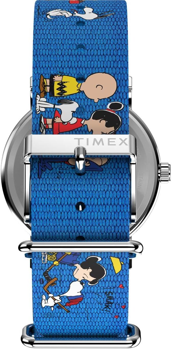 Detalle 2 de Timex Peanuts TW2W194006B dameshorloge met stoffen band en witte wijzerplaat