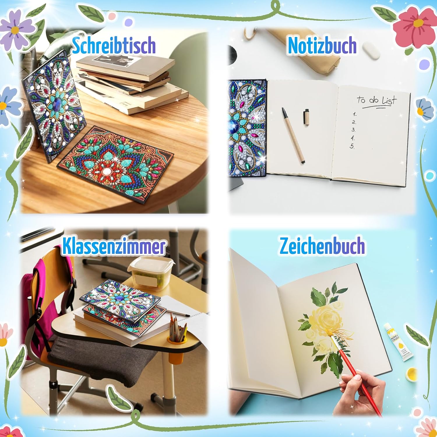 Thumbnail 6 de pearoft Bastelset Mädchen (7–10 Jahre) – Tagebuch & Diamant Painting A5 Notizbuch Set mit Mandala