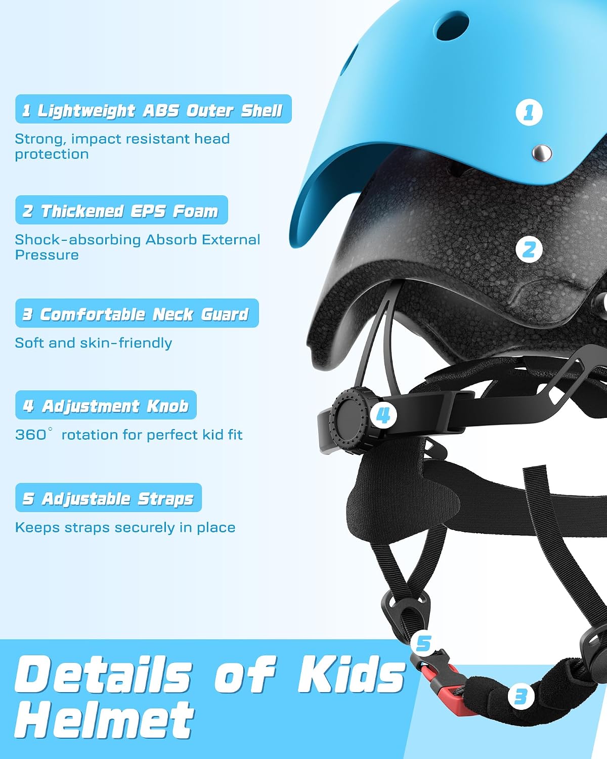 Detalle 2 de DARME M Light Blue Kids’ Bike Helmet Set with Adjustable Fit and Pads