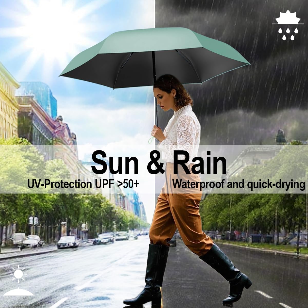 Thumbnail 4 de Copulan Windproof Mini Travel Folding Umbrella (UPF 50+ Sun & Rain Protection) with Wallet-Sized Case