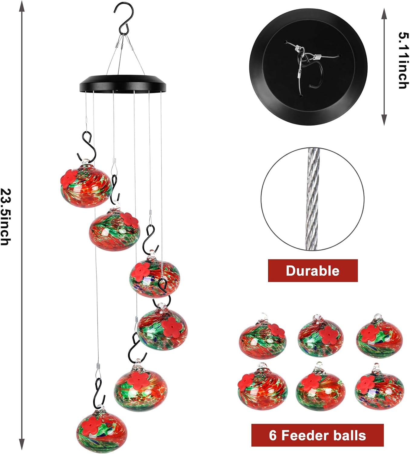 Thumbnail 5 de Headak Life Hummingbird Feeder Wind Chimes Hand-Blown Glass