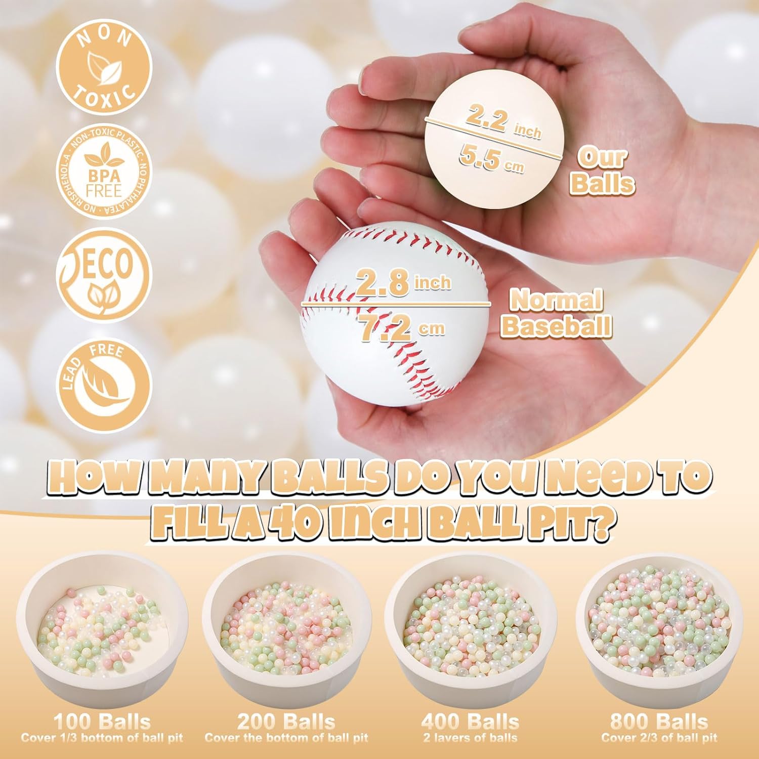 Thumbnail 1 de GOGOSO 100 Phthalate-Free & BPA-Free Plastic Ball Pit Balls (2.17 in) — White, Beige & Transparent