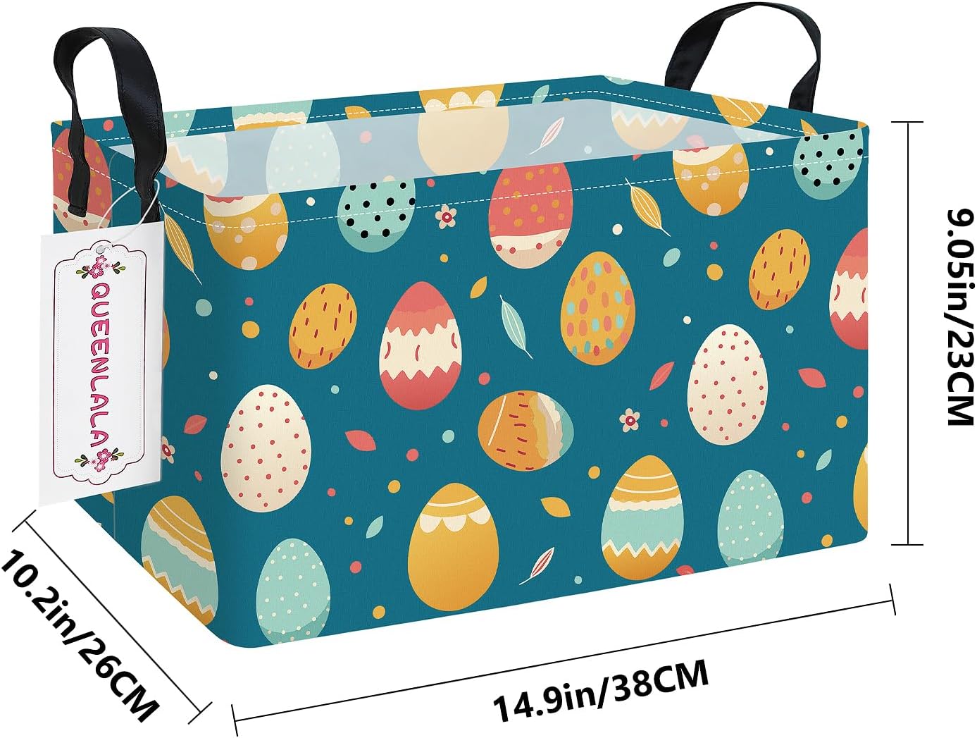 Thumbnail 1 de QUEENLALA Rectangular Collapsible Laundry Basket, Blue Easter Egg Print