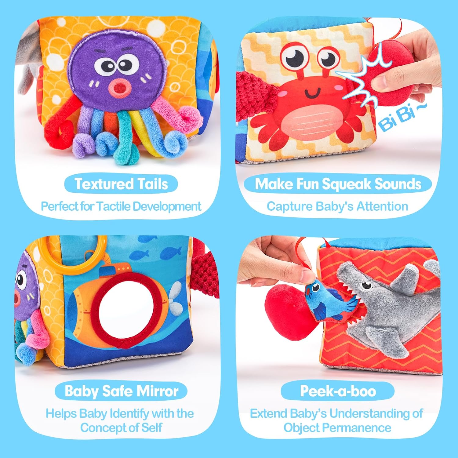 Thumbnail 3 de hahaland Giochi Neonato Montessori 3-6 Mesi: Scatola di Fazzoletti in Tessuto con Texture e Specchio
