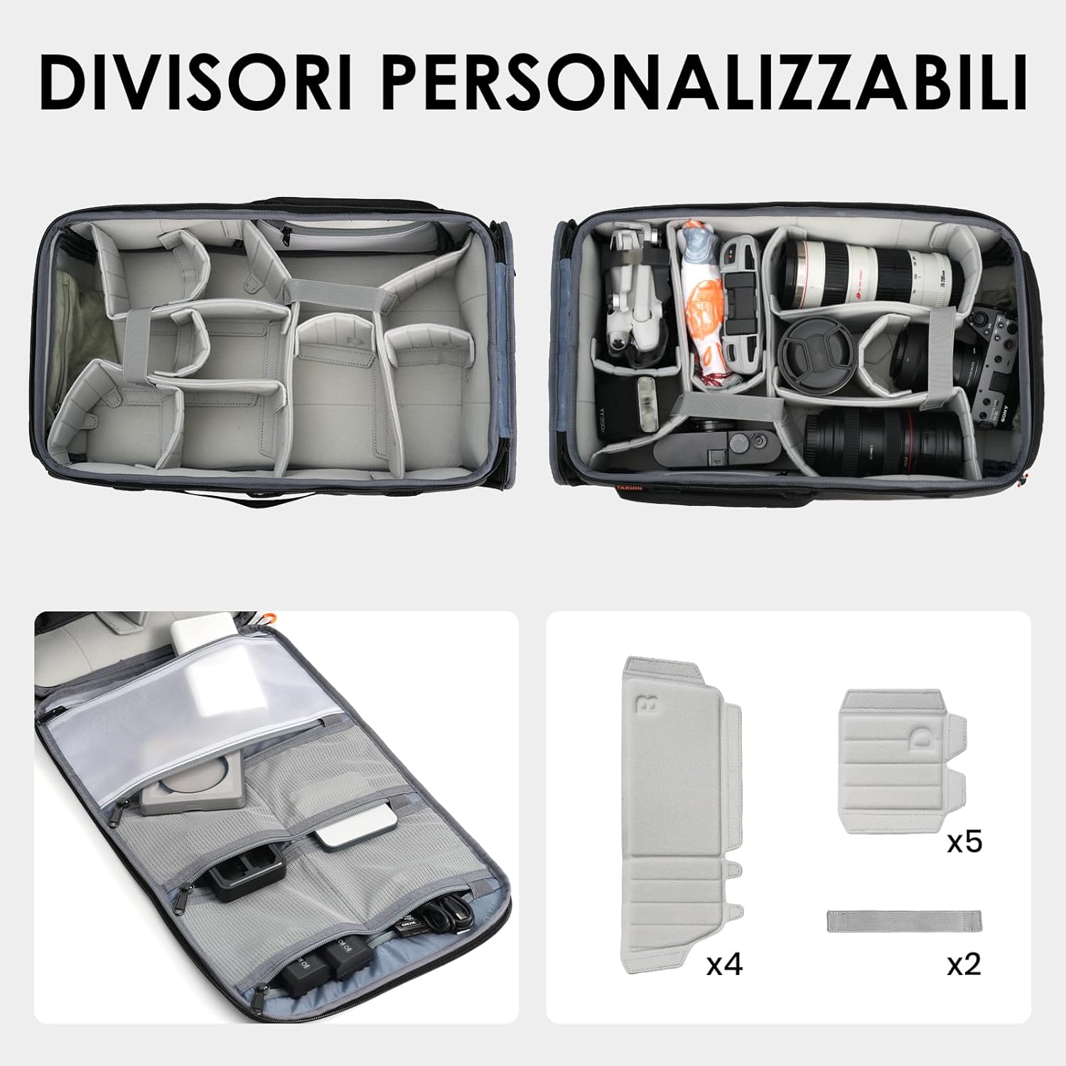 Detalle de Tarion Inserto Fotografico per Borsa Reflex e Zaino DSLR — 4 Misure, Protezione Avanzata