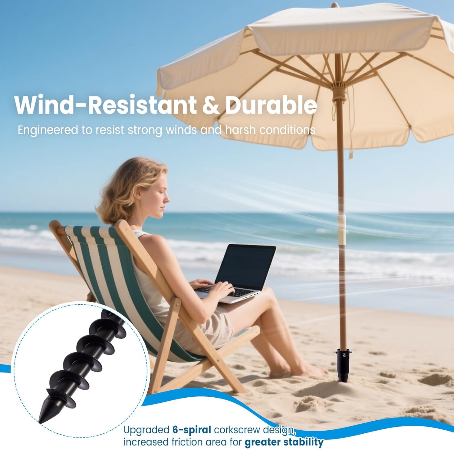 Thumbnail 4 de CJYMMFAN Heavy-Duty Parasol Anchor & Rotary Washing Line Spike (6-Spiral Corkscrew Base)