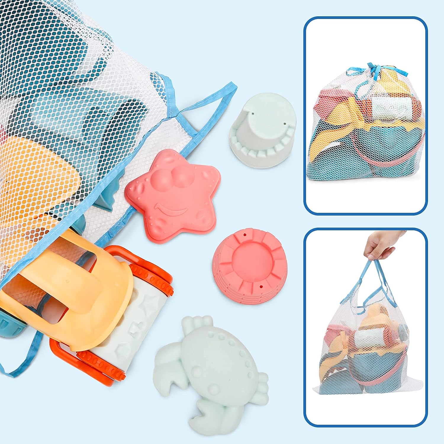 Thumbnail 2 de Sanlebi sand beach toys set for kids (14-piece) with bucket, shovel and mesh storage bag