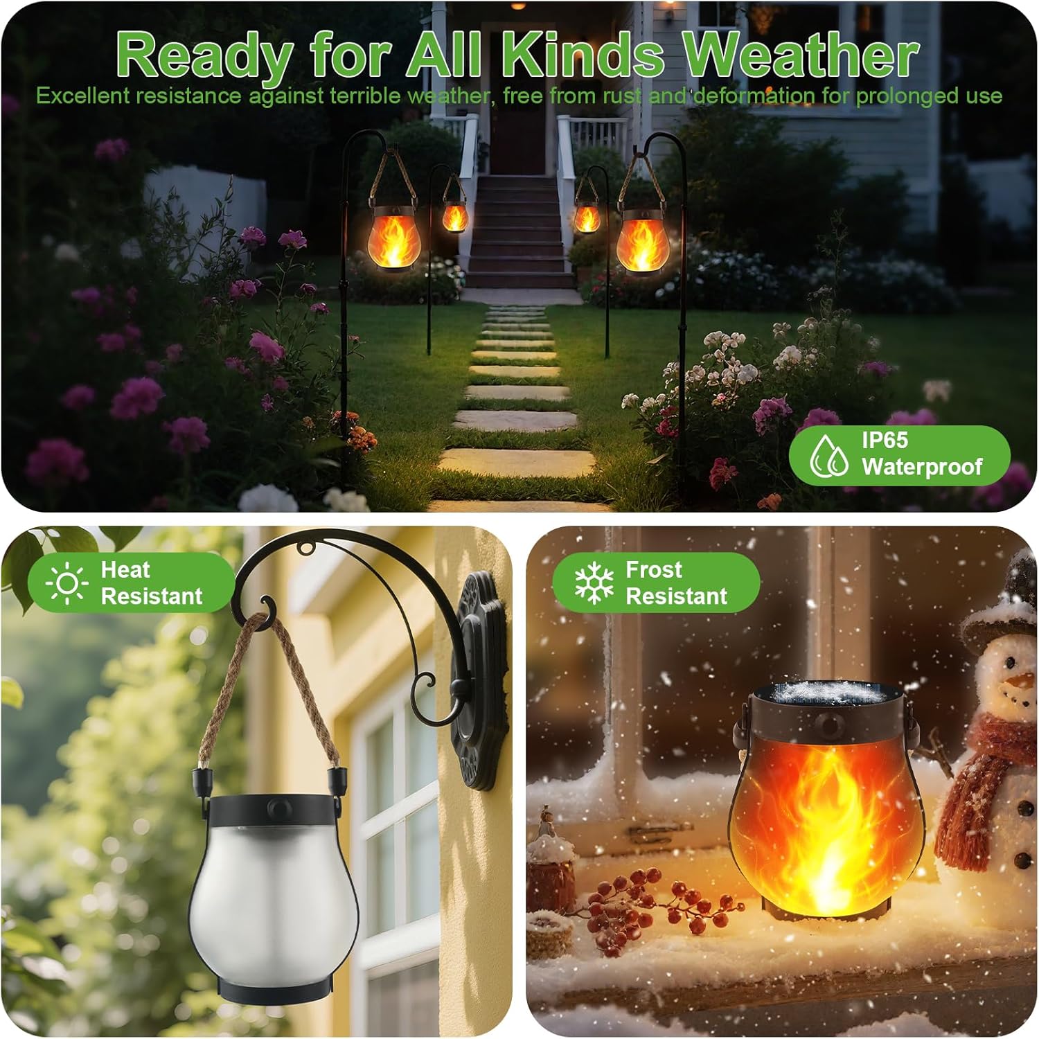 Thumbnail 3 de 2 Pack Solar Lanterns Outdoor: Dancing Flame, Dual Powered (Solar + USB), IP65 Hemp Rope Lanterns for Garden & Patio