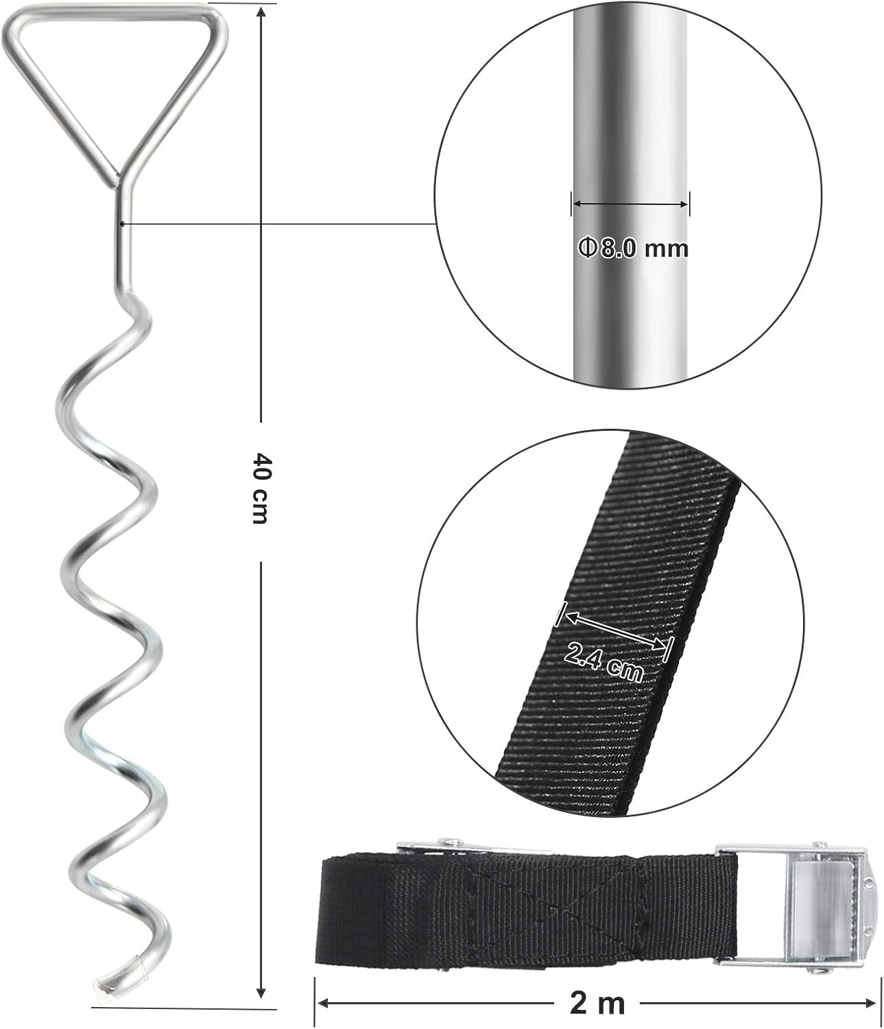 Detalle 2 de SONGMICS Bodenanker für Trampoline SGN15INV1 – Spiral-Bodenverankerung mit 4 Erdankern und Polyester-Gurten