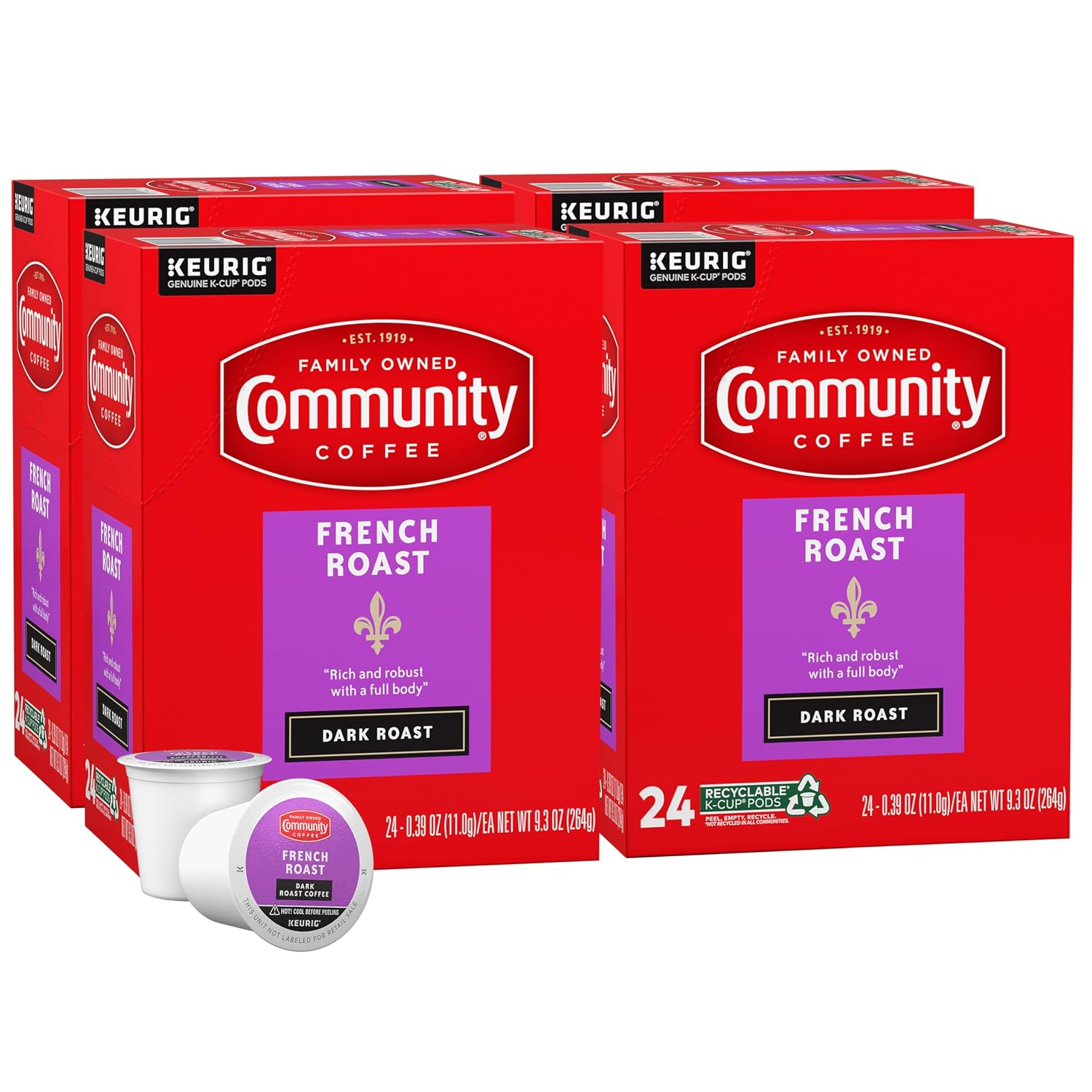 Detalle de Community Coffee French Roast Coffee Pods, Extra Dark 96-Count Pack