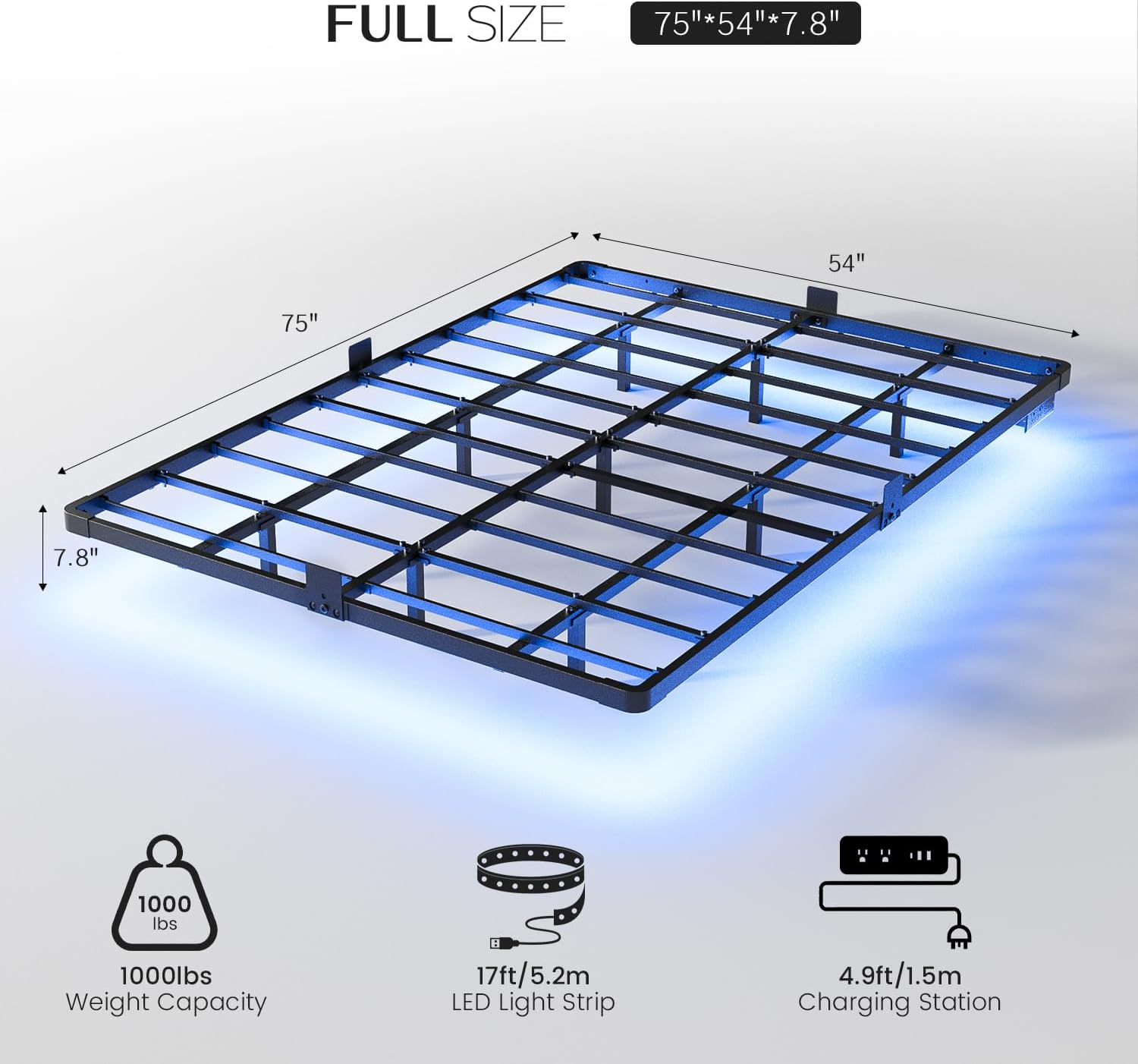 Detalle de OLEVS BF-F-005 Full Metal Platform Bed Frame with LED Lights and Charging Station
