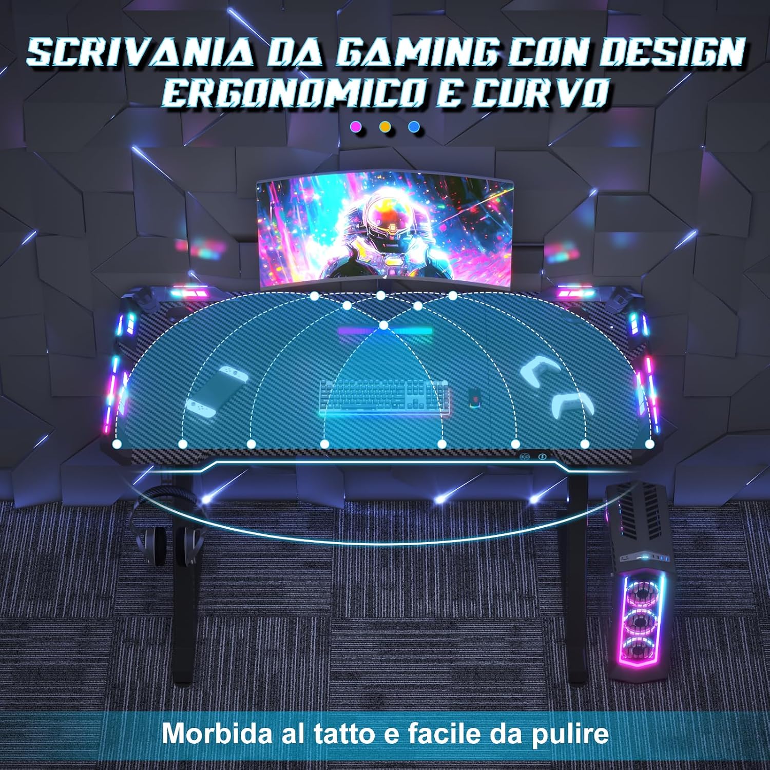 Thumbnail 5 de Scrivania Gaming 120x60 cm LED