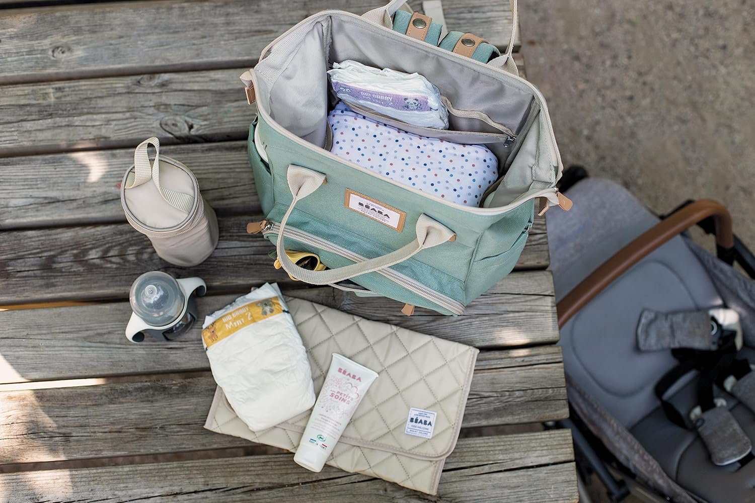 Thumbnail 4 de Béaba sac à dos à langer grande capacité avec tapis à langer et poches isothermes – vert sauge