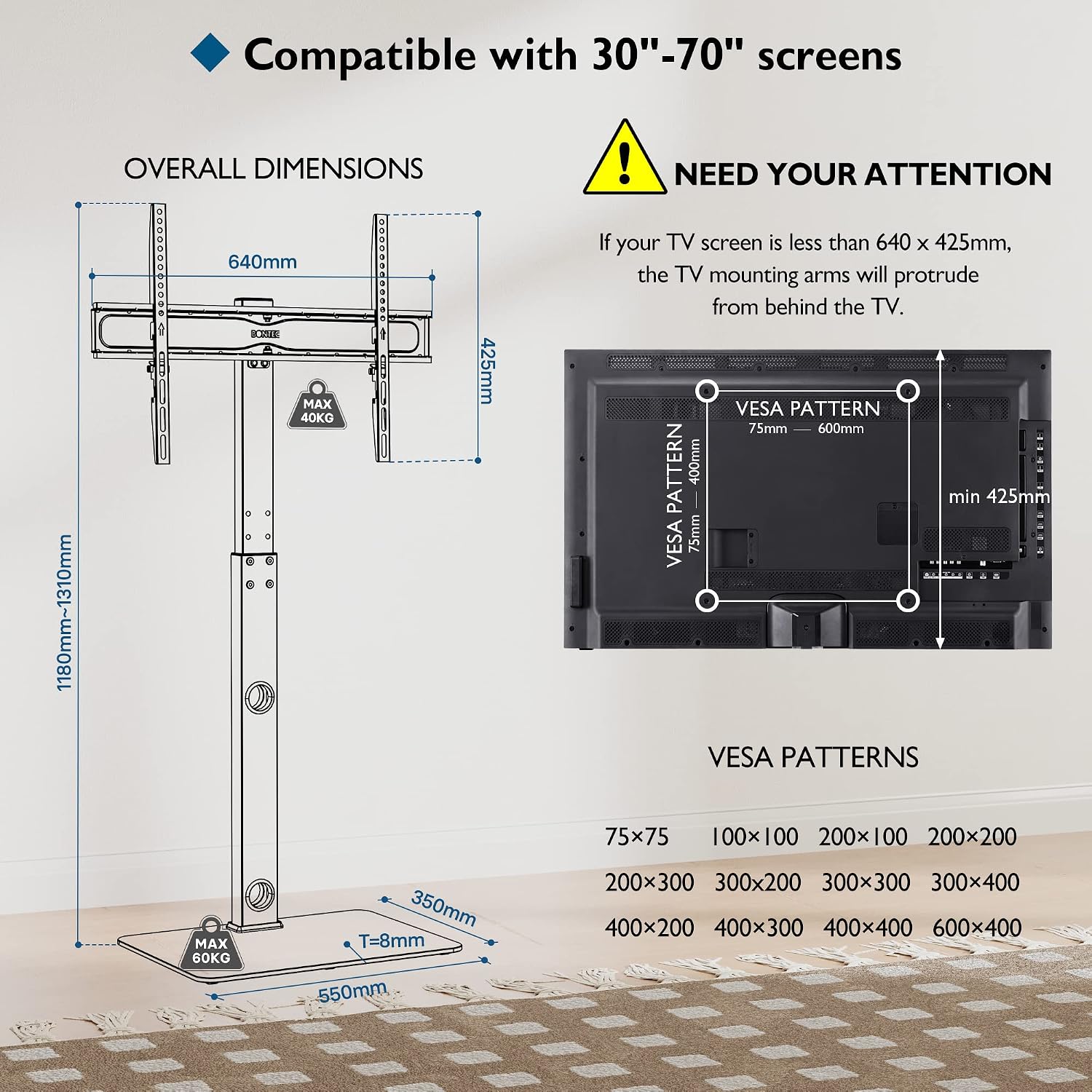 Detalle 1 de BONTEC Supporto TV pavimento 30-70 pollici