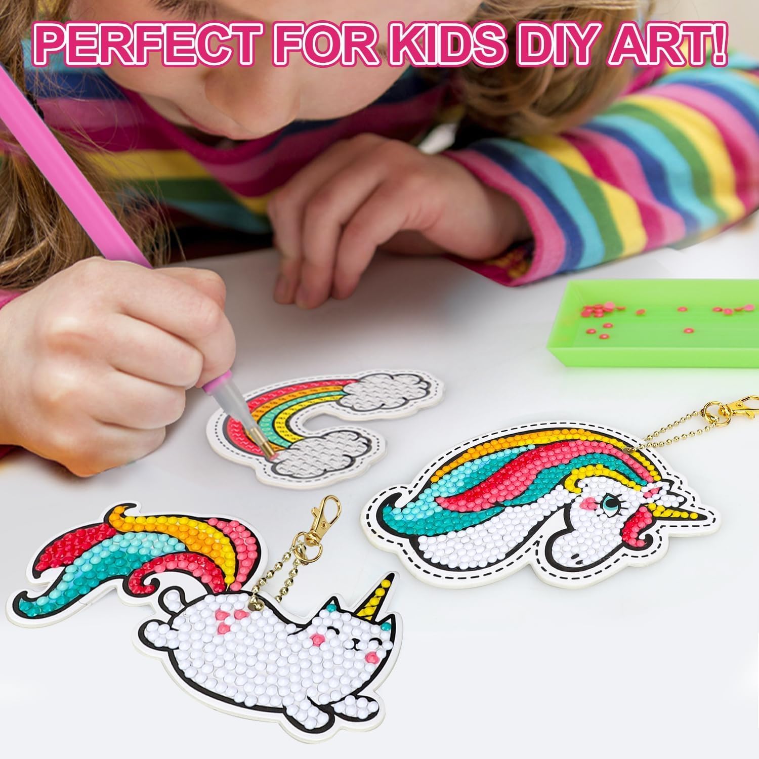 Thumbnail 4 de Afufu 5D Diamond Art Keyring Kits for Kids (Age 6–12) – Creative Diamond Painting Craft Set