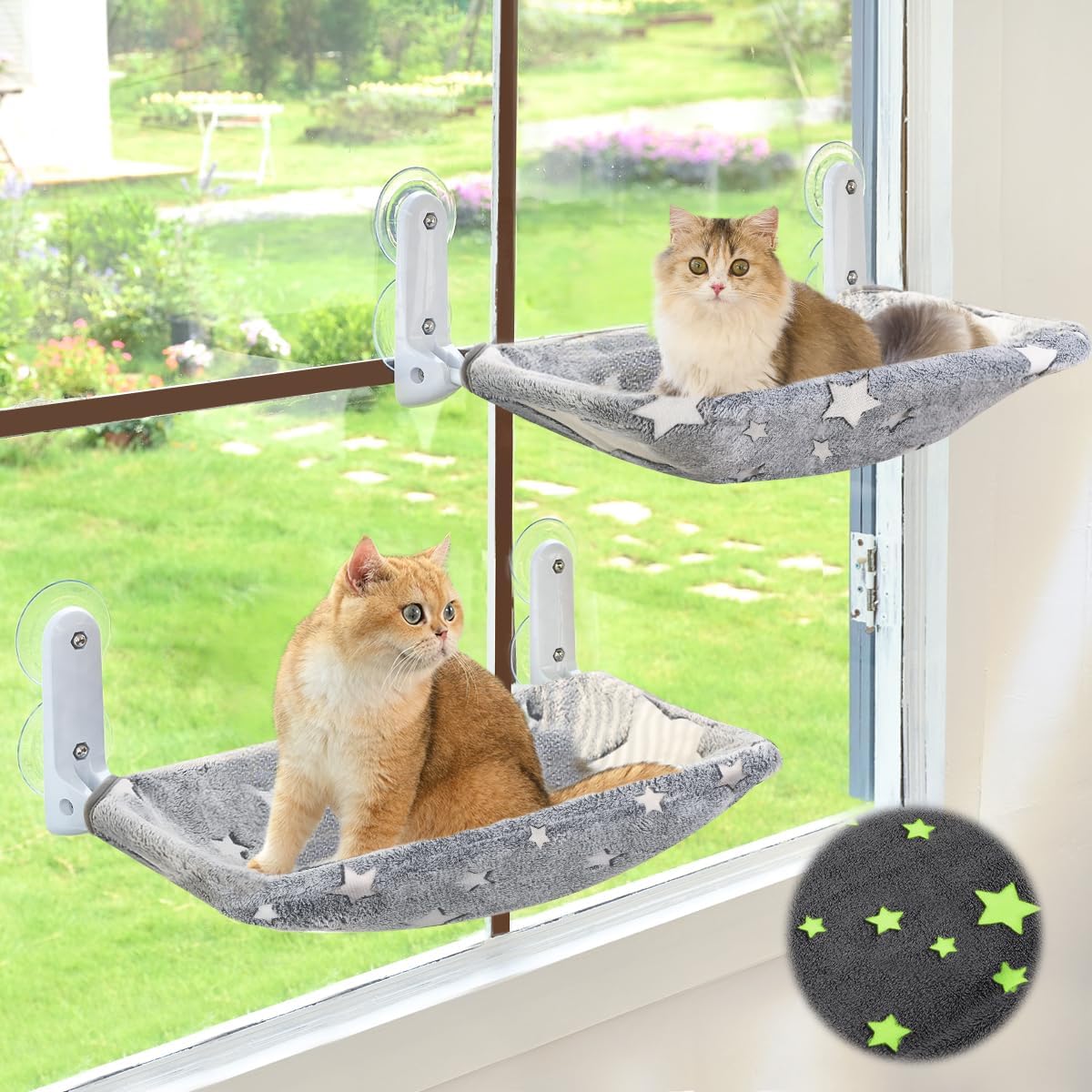 Detalle de Zoratoo 2PC-S58 Cat Window Perch Set, Glow-in-the-Dark, Foldable