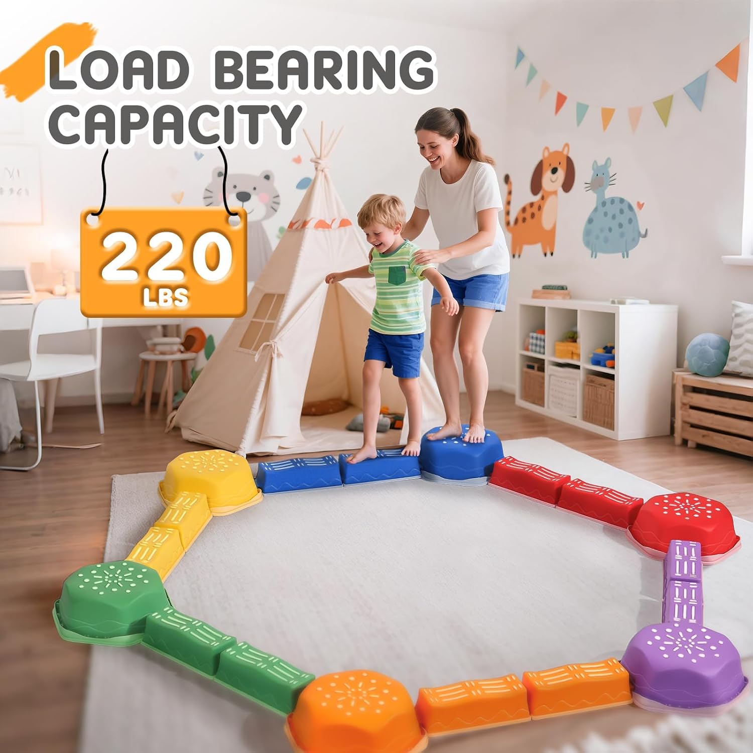 Detalle 2 de HappyField 18-Piece Non-Slip Balance Beam Stepping Stones Set (Stackable Obstacle Course)