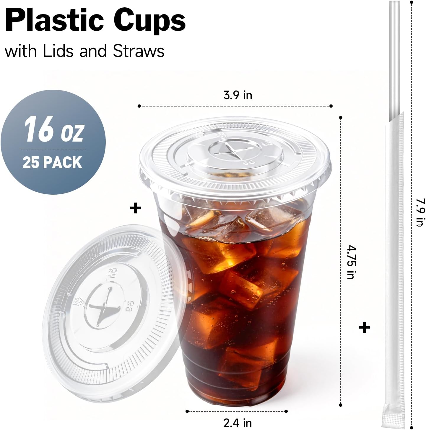 Thumbnail 1 de Kitchen Freshness 100-Pack 16 oz Cups with Lids and Straws