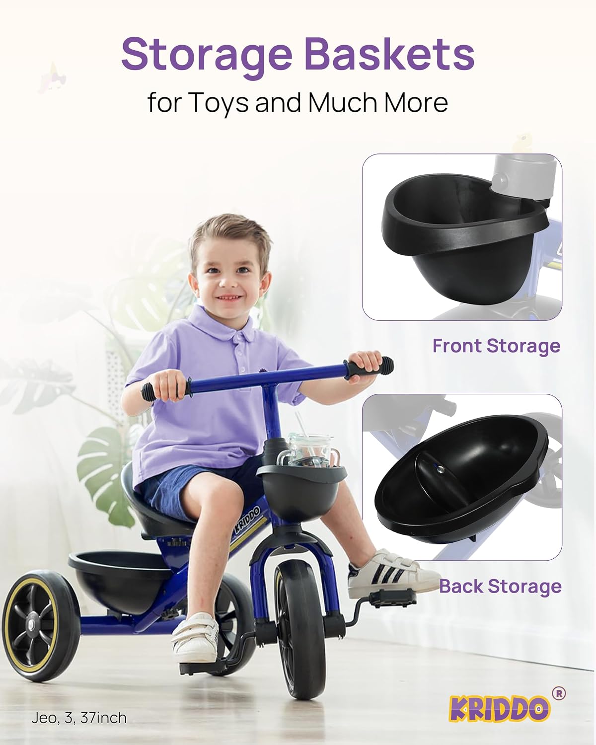 Thumbnail 4 de KRIDDO Kids Tricycle 24-48 Months Blue