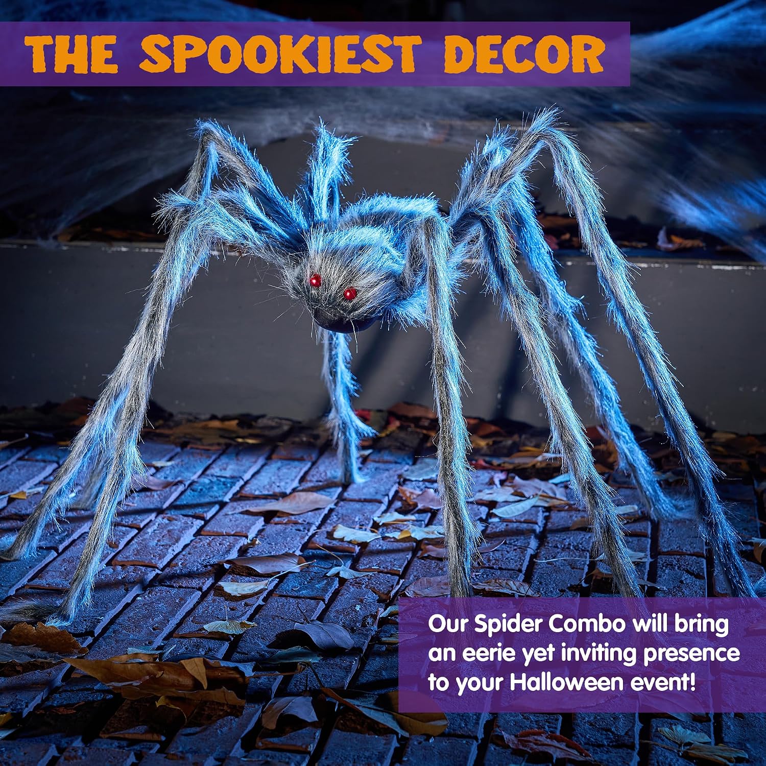 Detalle 2 de JOYIN 16484 Giant Halloween Spider Decoration, Gray Plush, Adjustable Legs