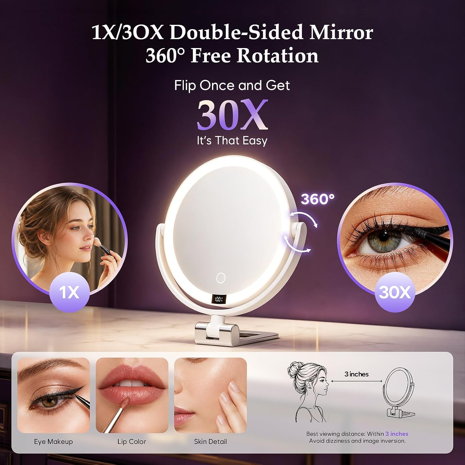 Detalle de ELYYSORA Lighted Makeup Mirror, 7-Inch