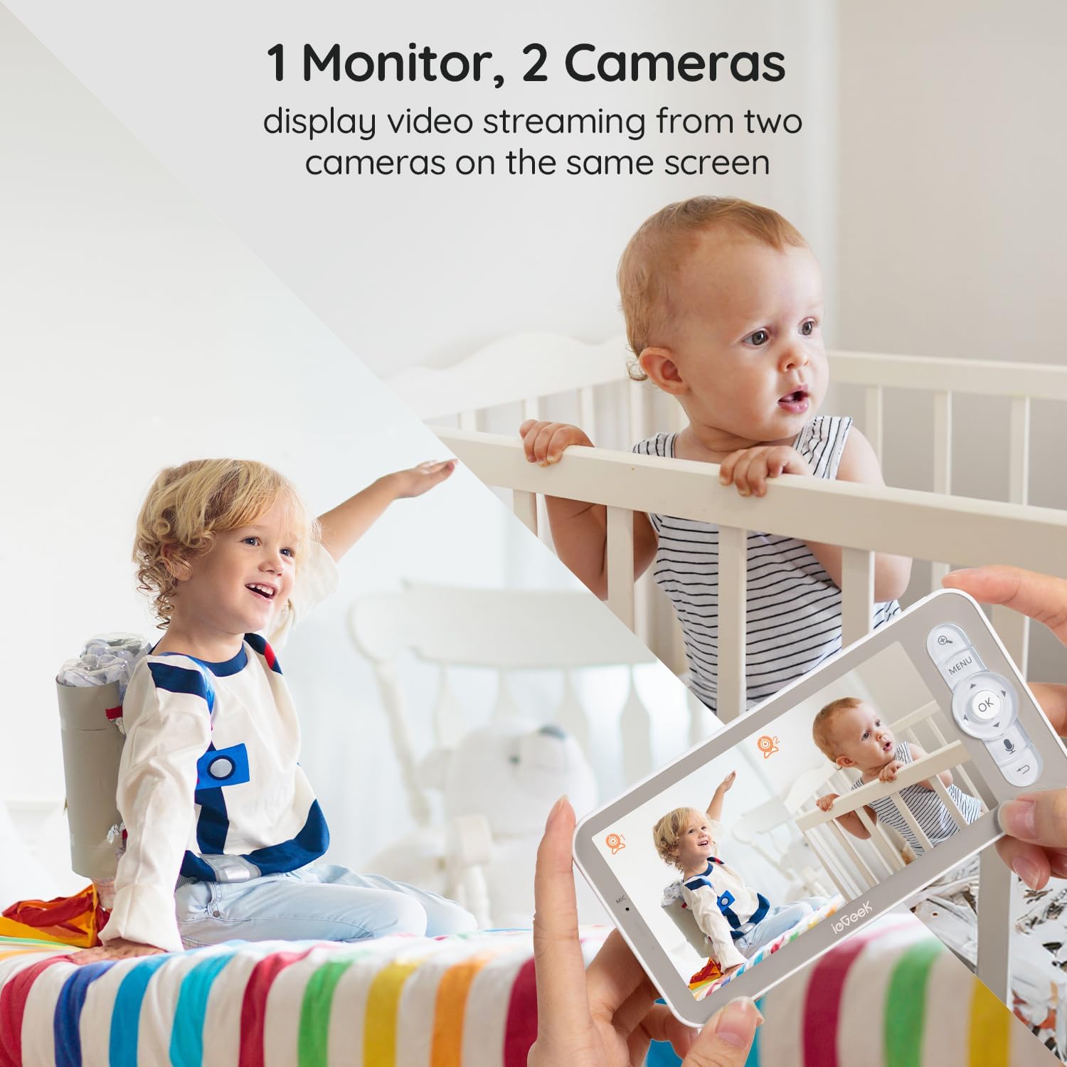 Detalle 2 de ieGeek Baby 1T with 2 Cameras Baby Monitor, 2K Split-Screen, 5-Inch Display
