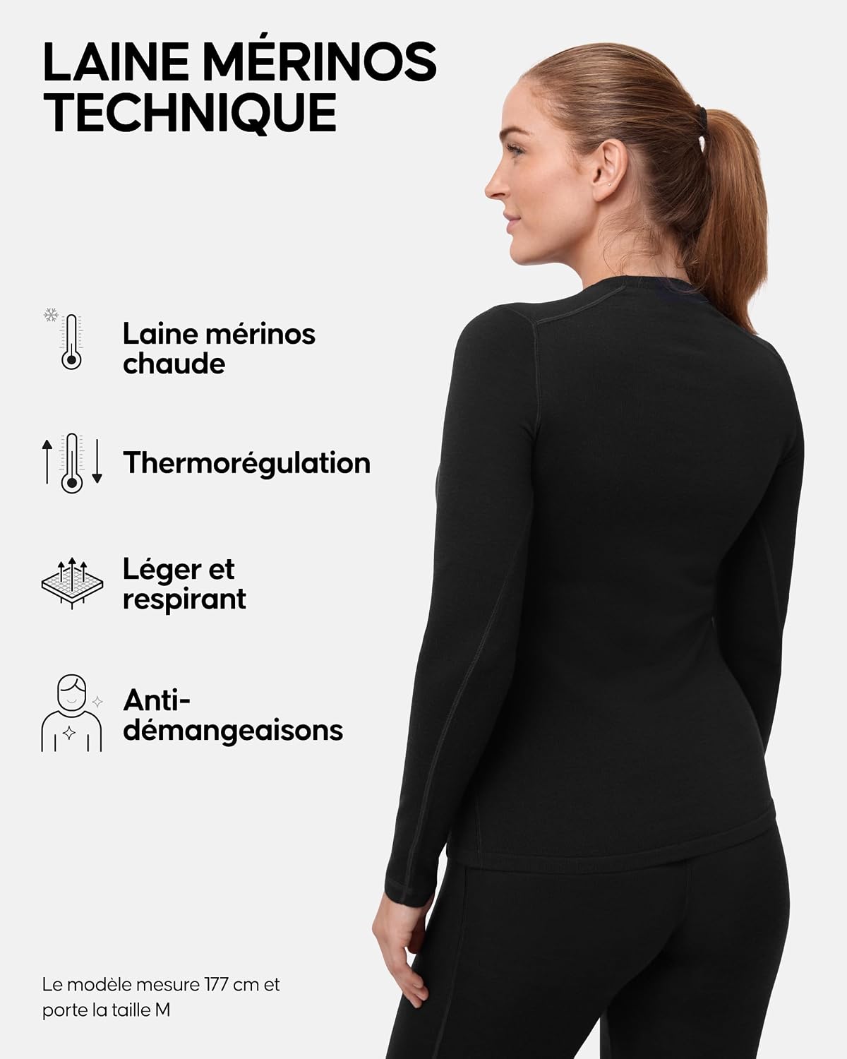 Detalle 2 de Haut thermique femme Danish Endurance en laine mérinos (couche de base hiver)