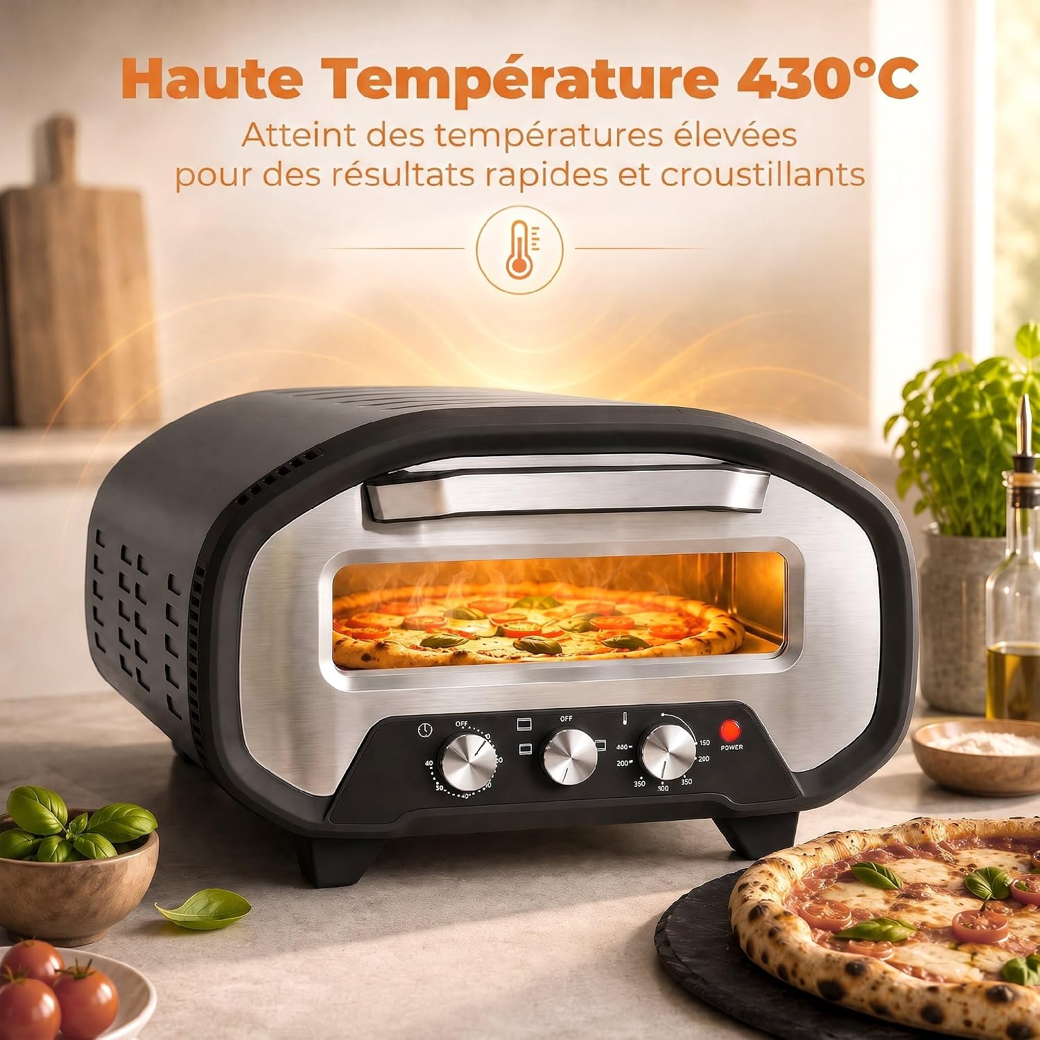 Detalle de HOMCOM 800-350V90GY elektrische pizzaoven, 2200 W, tot 430 °C