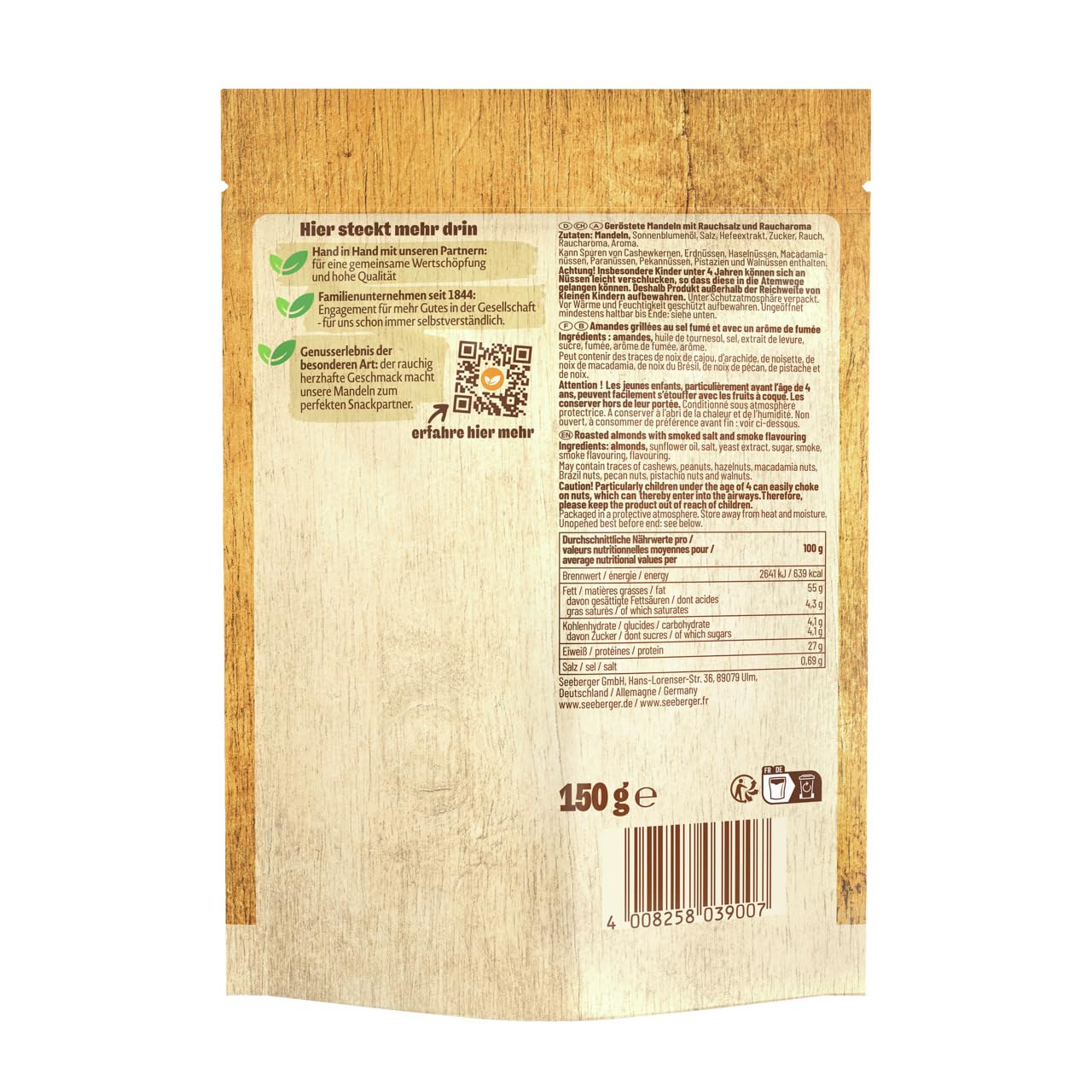 Thumbnail 1 de Seeberger Rauchmandeln geröstet & gesalzen im 5er Pack (5 x 150 g) – veganer Snack mit würzigem Raucharoma