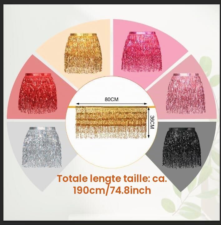 Detalle de AYBUY paillettenrok met franjes voor dames, verstelbare tailleband
