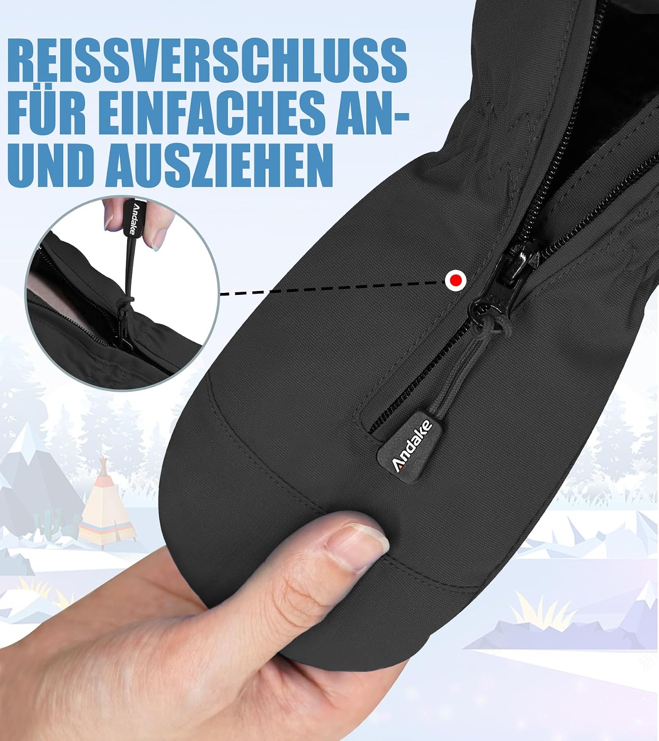 Detalle de Andake Kids Ski Mittens, Waterproof and Windproof Winter Gloves