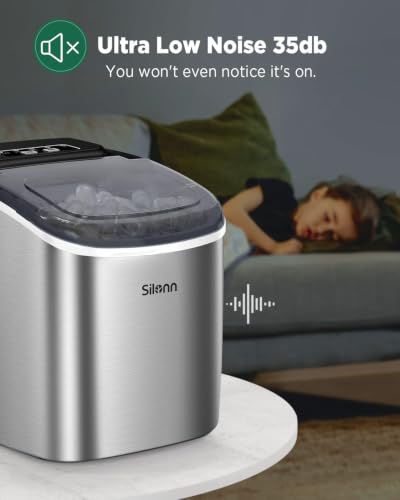 Detalle 2 de Silonn Countertop Ice Maker: 9 Bullet Ice in 6 Minutes, 12 kg Daily